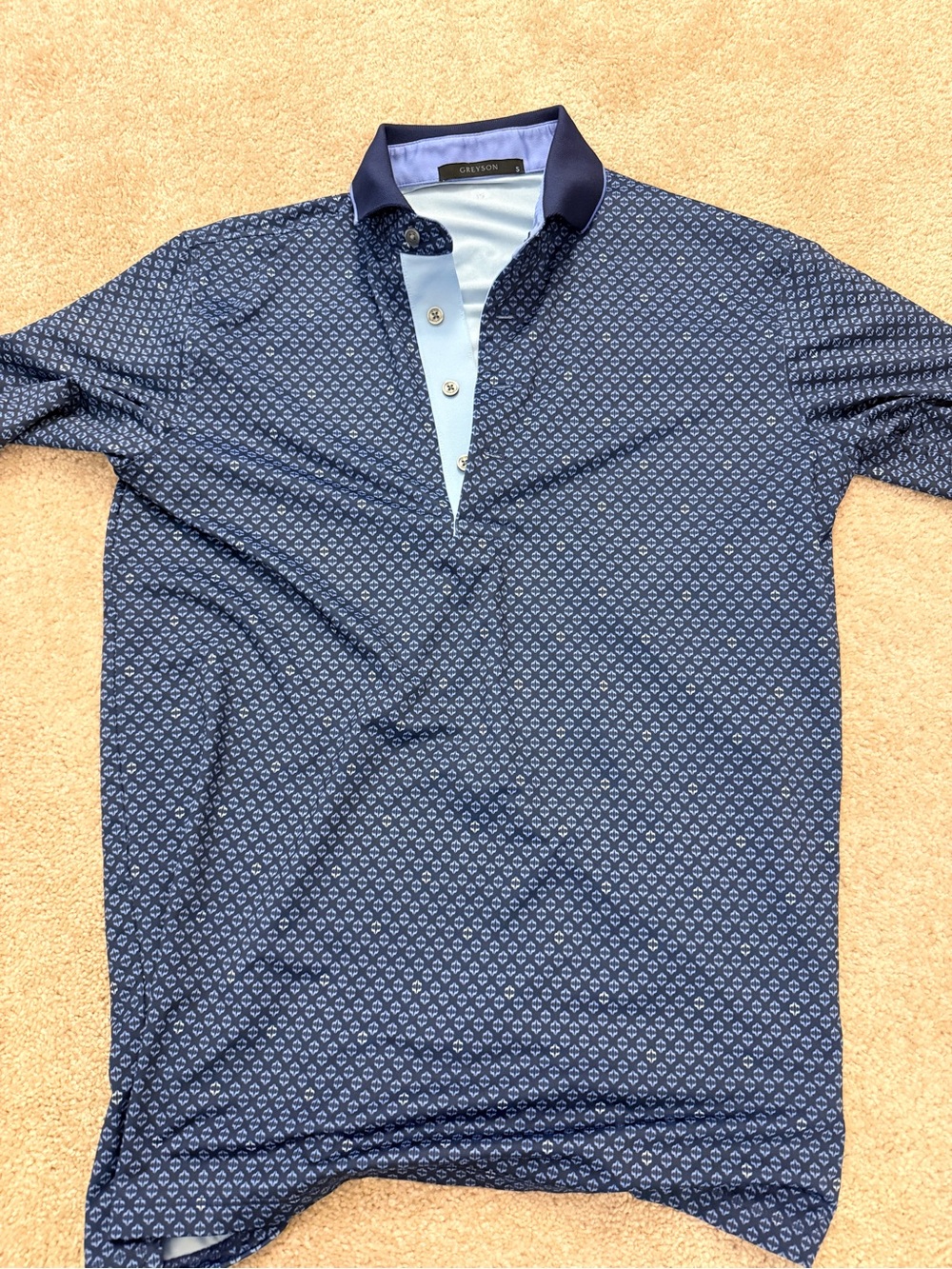 Greyson Navy Geometric Polo with Light Blue Placket